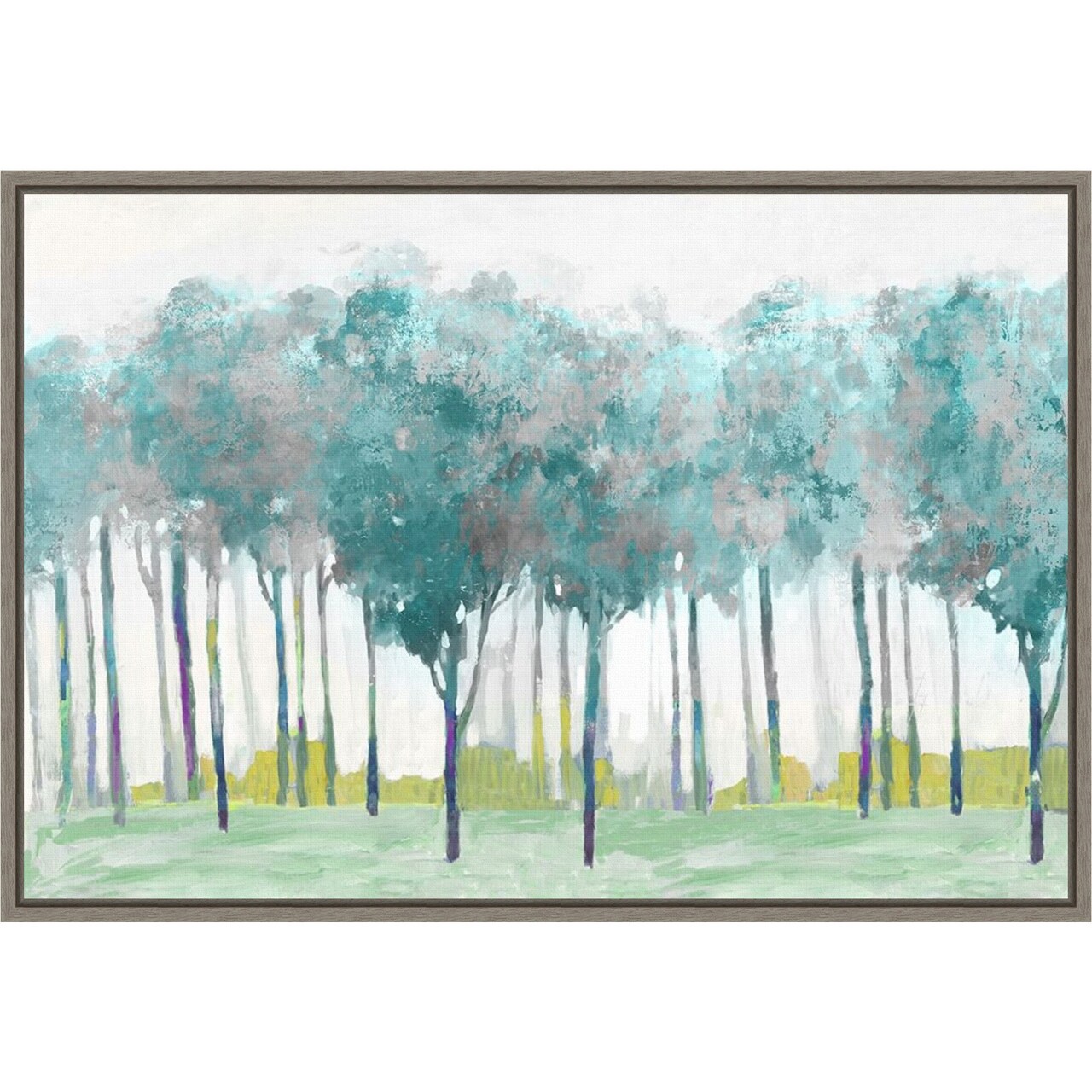 Teal Silver (Trees) by Allison Pearce 23-in. W x 16-in. H. Canvas Wall Art Print Framed in Grey